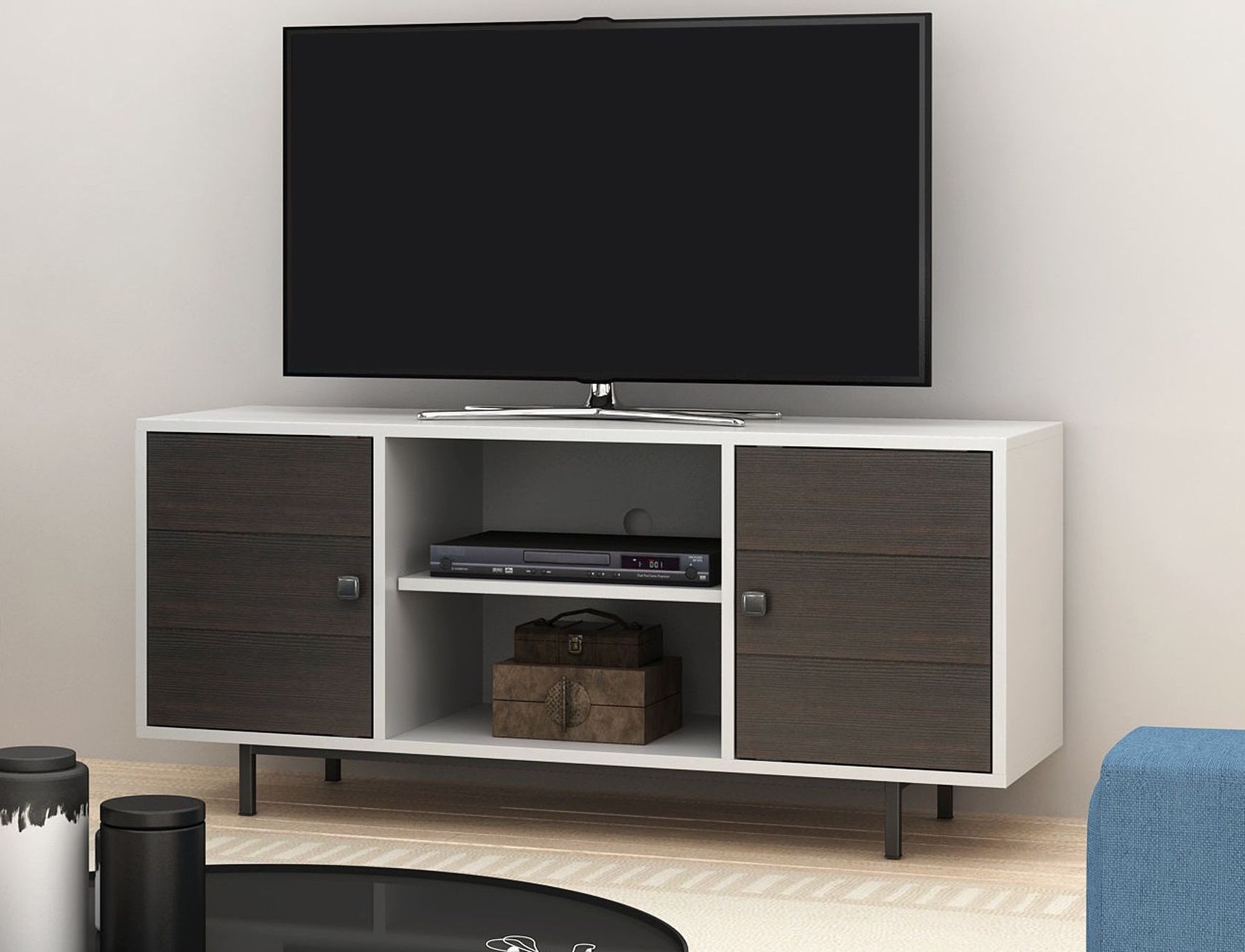 54" Ridgeville TwoTone High Gloss White Entertainment Media TV Stand